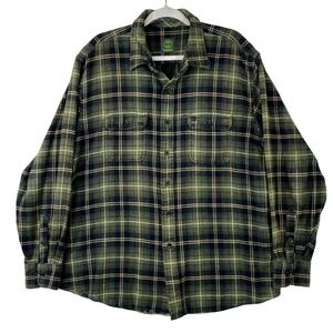 Timberland Mens XL Plaid Flannel Shirt Olive Green Navy Blue Cotton Button Down